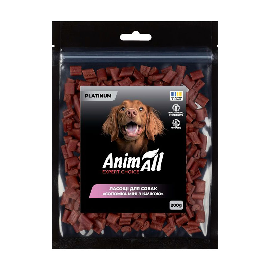 Ласощі для собак AnimAll Platinum Соломка міні з качкою, 200 г